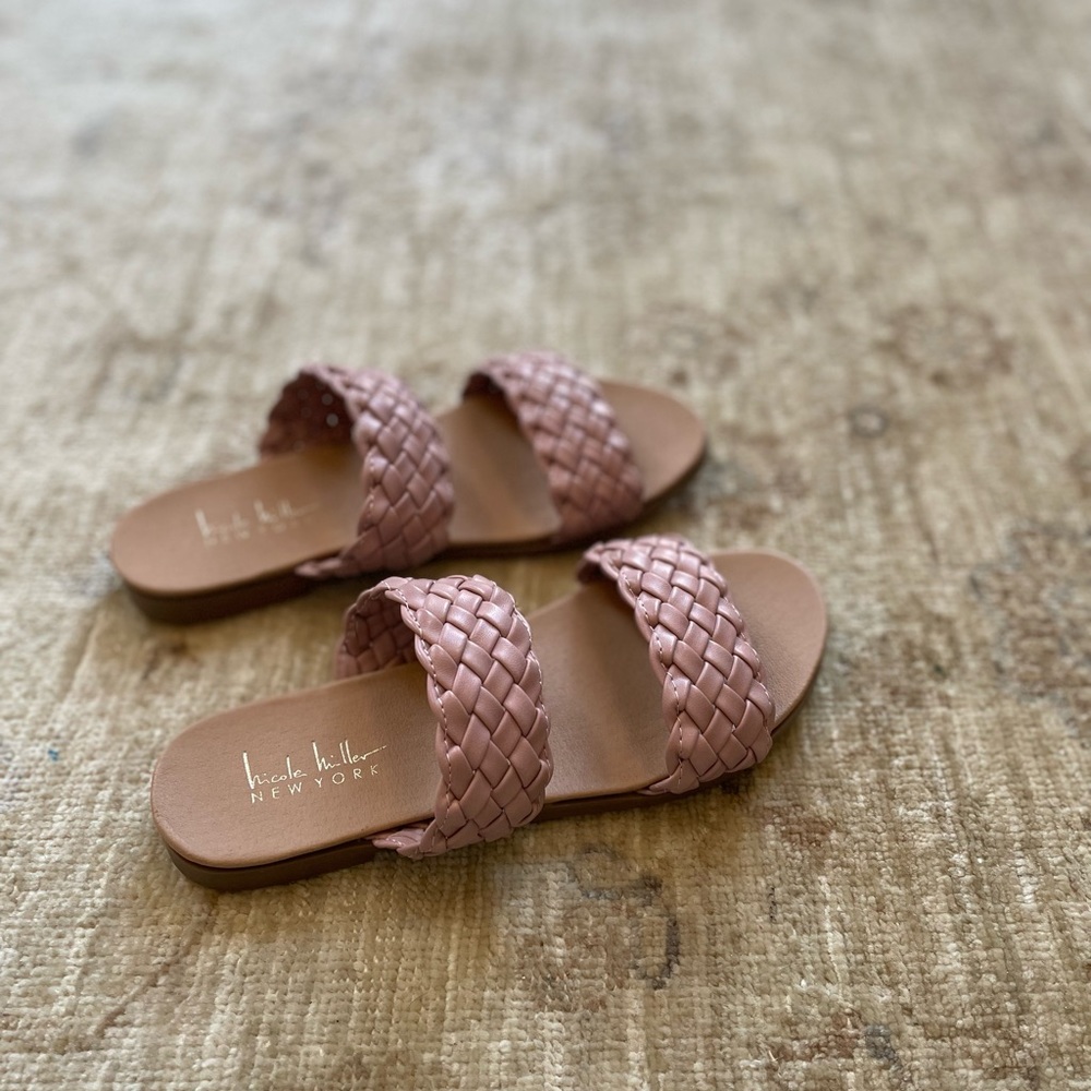 Nicole Miller, Braided Double Band Flat Sandals, Dusty Pink, Size 6 - Picture 4 of 10